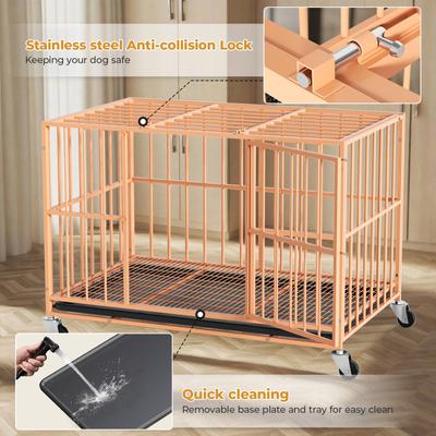Show full view: Xbrigh Indoor Heavy Duty Steel Escape Proof Double Door Dog Crate with Removable Tray & Wheels, Orange, 48 inch slide 6 of 9
