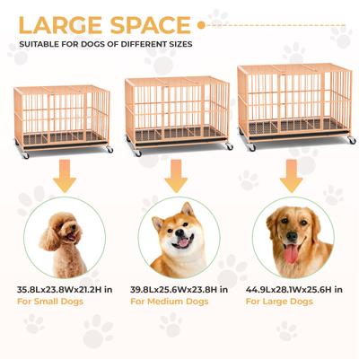 Show full view: Xbrigh Indoor Heavy Duty Steel Escape Proof Double Door Dog Crate with Removable Tray & Wheels, Orange, 48 inch slide 7 of 9