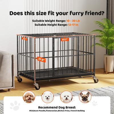 Show full view: Xbrigh Indoor Heavy Duty Steel Escape Proof Double Door Dog Crate with Removable Tray & Wheels, Black, 38 inch slide 2 of 9