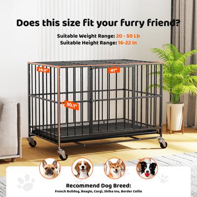 Show full view: Xbrigh Indoor Heavy Duty Steel Escape Proof Double Door Dog Crate with Removable Tray & Wheels, Black, 42 inch slide 2 of 9