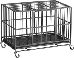 Xbrigh Indoor Heavy Duty Steel Escape Proof Double Door Dog Crate with Removable Tray & Wheels, Black, 42 inch