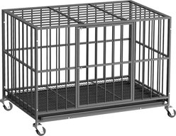 Xbrigh Indoor Heavy Duty Steel Escape Proof Double Door Dog Crate with Removable Tray & Wheels, Black, 48 inch
