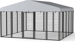 Xbrigh Heavy Duty Outdoor Anti-Rust Galvanized Welded Wire Steel Dog Kennel with Waterproof Roof Cover & Secure Lock, Silver, Large