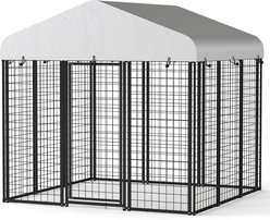 Xbrigh Heavy Duty Outdoor Anti-Rust Galvanized Welded Wire Steel Dog Kennel with Waterproof Roof Cover & Secure Lock, Silver, Medium