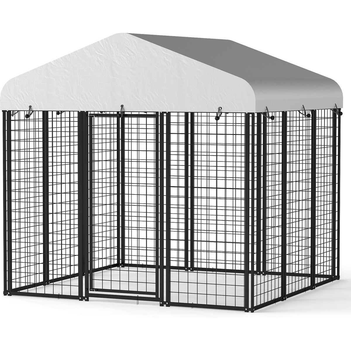 Xbrigh Heavy Duty Outdoor Anti-Rust Galvanized Welded Wire Steel Dog Kennel with Waterproof Roof Cover & Secure Lock, Silver, Medium