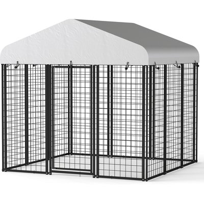 Xbrigh Xbrigh Heavy Duty Outdoor Anti-Rust Galvanized Welded Wire Steel Dog Kennel with Waterproof Roof Cover & Secure Lock, Silver, Medium
