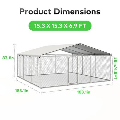 Show full view: Xbrigh Heavy Duty Outdoor Galvanized Enclosure Dog Kennel with Waterproof Cover & Security Lock, Silver, X-Large slide 5 of 9