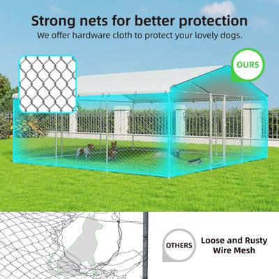 Show full view: Xbrigh Heavy Duty Outdoor Galvanized Enclosure Dog Kennel with Waterproof Cover & Security Lock, Silver, X-Large slide 2 of 9