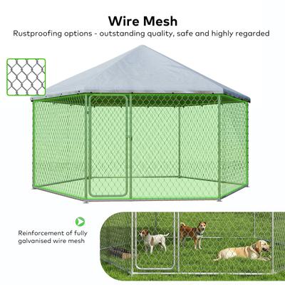 Show full view: Xbrigh Heavy Duty Outdoor Galvanized Enclosure Dog Kennel with Waterproof Cover & Security Lock, Silver, Medium slide 2 of 10