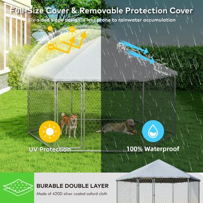 Show full view: Xbrigh Heavy Duty Outdoor Galvanized Enclosure Dog Kennel with Waterproof Cover & Security Lock, Silver, Medium slide 4 of 10