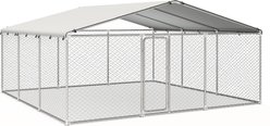 Xbrigh Heavy Duty Outdoor Galvanized Enclosure Dog Kennel with Waterproof Cover & Security Lock, Silver, X-Large