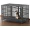 Show in main carousel: Xbrigh Heavy Duty Indestructible Escape Proof Steel Three Door Dog Crate with Wheels, Removable Tray & Baffle, Black, Large: 48 inch slide 1 of 8