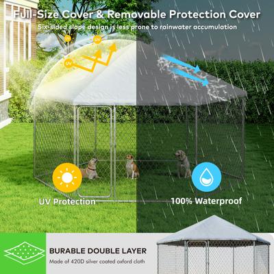Show full view: Xbrigh Heavy Duty Outdoor Galvanized Enclosure Dog Kennel with Waterproof Cover & Security Lock, Silver, Large slide 4 of 10