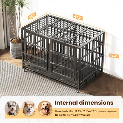 Show full view: Xbrigh Heavy Duty Indestructible Escape Proof Steel Three Door Dog Crate with Wheels, Removable Tray & Baffle, Black, Large: 48 inch slide 4 of 8