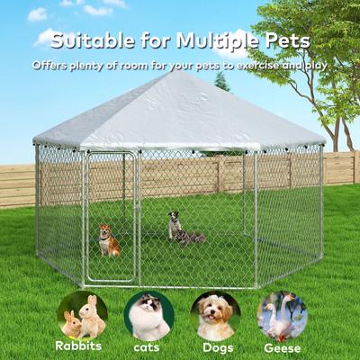 Show full view: Xbrigh Heavy Duty Outdoor Galvanized Enclosure Dog Kennel with Waterproof Cover & Security Lock, Silver, Medium slide 9 of 10