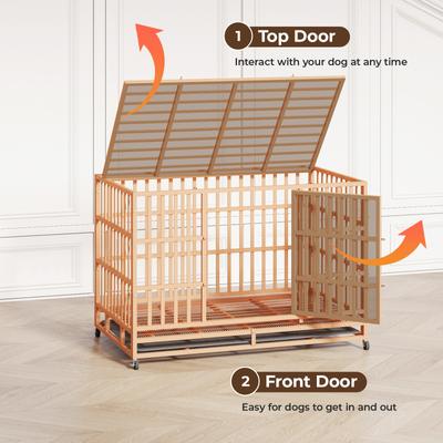 Show full view: Xbrigh Heavy Duty Indestructible Escape Proof Steel Double Door Dog Crate with Wheels & Removable Tray, Large: 48 inch, Orange slide 2 of 6