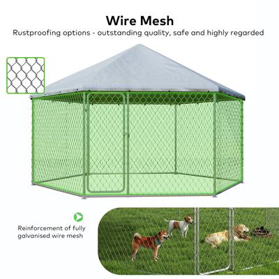 Show full view: Xbrigh Heavy Duty Outdoor Galvanized Enclosure Dog Kennel with Waterproof Cover & Security Lock, Silver, Large slide 2 of 10