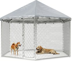 Xbrigh Heavy Duty Outdoor Galvanized Enclosure Dog Kennel with Waterproof Cover & Security Lock, Silver, Small