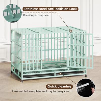 Show full view: Xbrigh Heavy Duty Indestructible Escape Proof Steel Double Door Dog Crate with Wheels & Removable Tray, Large: 48 inch, Green slide 5 of 6