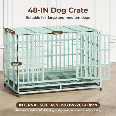Show full view: Xbrigh Heavy Duty Indestructible Escape Proof Steel Double Door Dog Crate with Wheels & Removable Tray, Large: 48 inch, Green slide 3 of 6