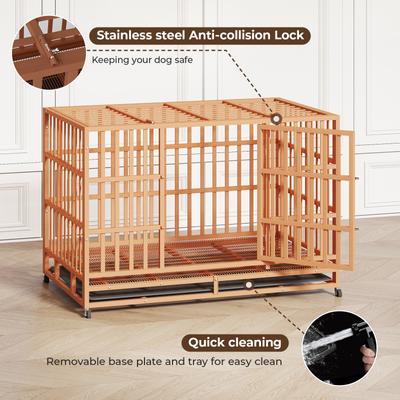 Show full view: Xbrigh Heavy Duty Indestructible Escape Proof Steel Double Door Dog Crate with Wheels & Removable Tray, Large: 48 inch, Orange slide 5 of 6
