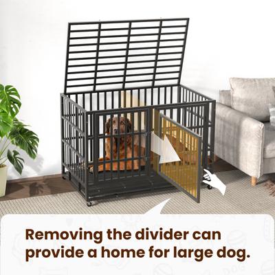 Show full view: Xbrigh Heavy Duty Indestructible Escape Proof Steel Three Door Dog Crate with Wheels, Removable Tray & Baffle, Black, Large: 48 inch slide 7 of 8