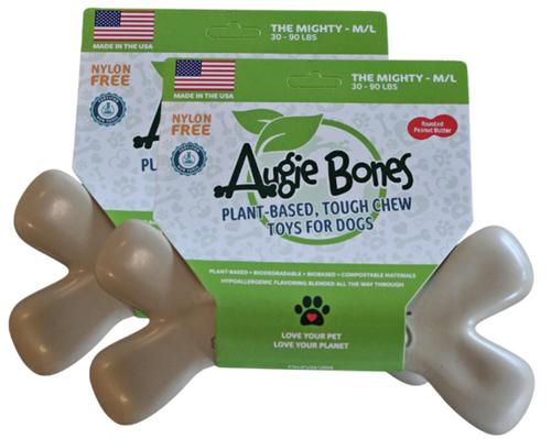 Show full view: Augie Bones Mighty Peanut Butter Plant Based Tough Dog Chew Toy, Tan, 7.5-in, 2 count slide 1 of 2