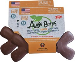 Augie Bones Mini Softer Bacon Plant Based Puppy & Senior Dog Chew Toy, Brick Red, 6.5-in, 2 count