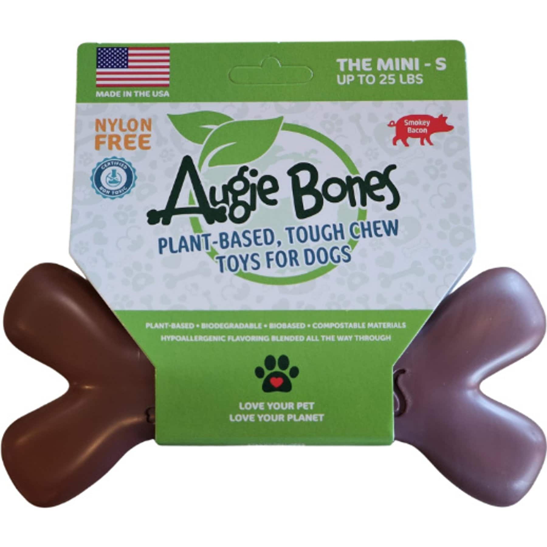 Augie Bones Mini Bacon Plant Based Tough Dog Chew Toy, Brick Red, 6.5-in, 1 count