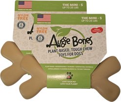 Augie Bones Mini Peanut Butter Plant Based Tough Dog Chew Toy, Tan, 6.5-in, 2 count