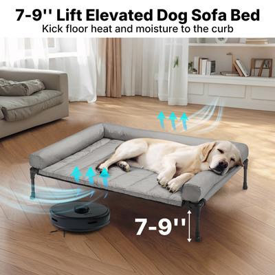 Show full view: Veehoo Elevated Dog Bed with Bolster Mat, Sky Grey, Large slide 6 of 10