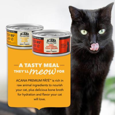 Show full view: ACANA Premium Chicken & Fish + Beef Chicken & Tuna Variety Pack Pate in Bone Broth Wet Cat Food, 3-oz can, case of 12 slide 3 of 9
