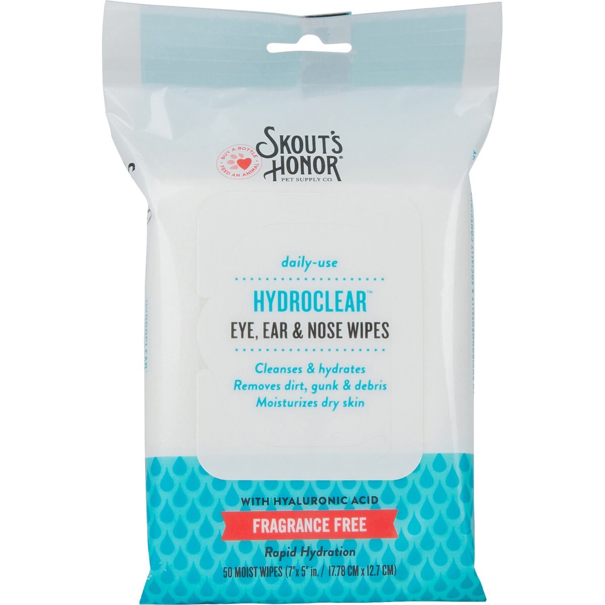 Skout's Honor HydroClear Eye, Ear & Nose Dog & Cat Grooming Wipes, 50 count