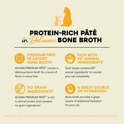 Show full view: ACANA Premium Chicken & Fish + Beef Chicken & Tuna Variety Pack Pate in Bone Broth Wet Cat Food, 3-oz can, case of 12 slide 4 of 9
