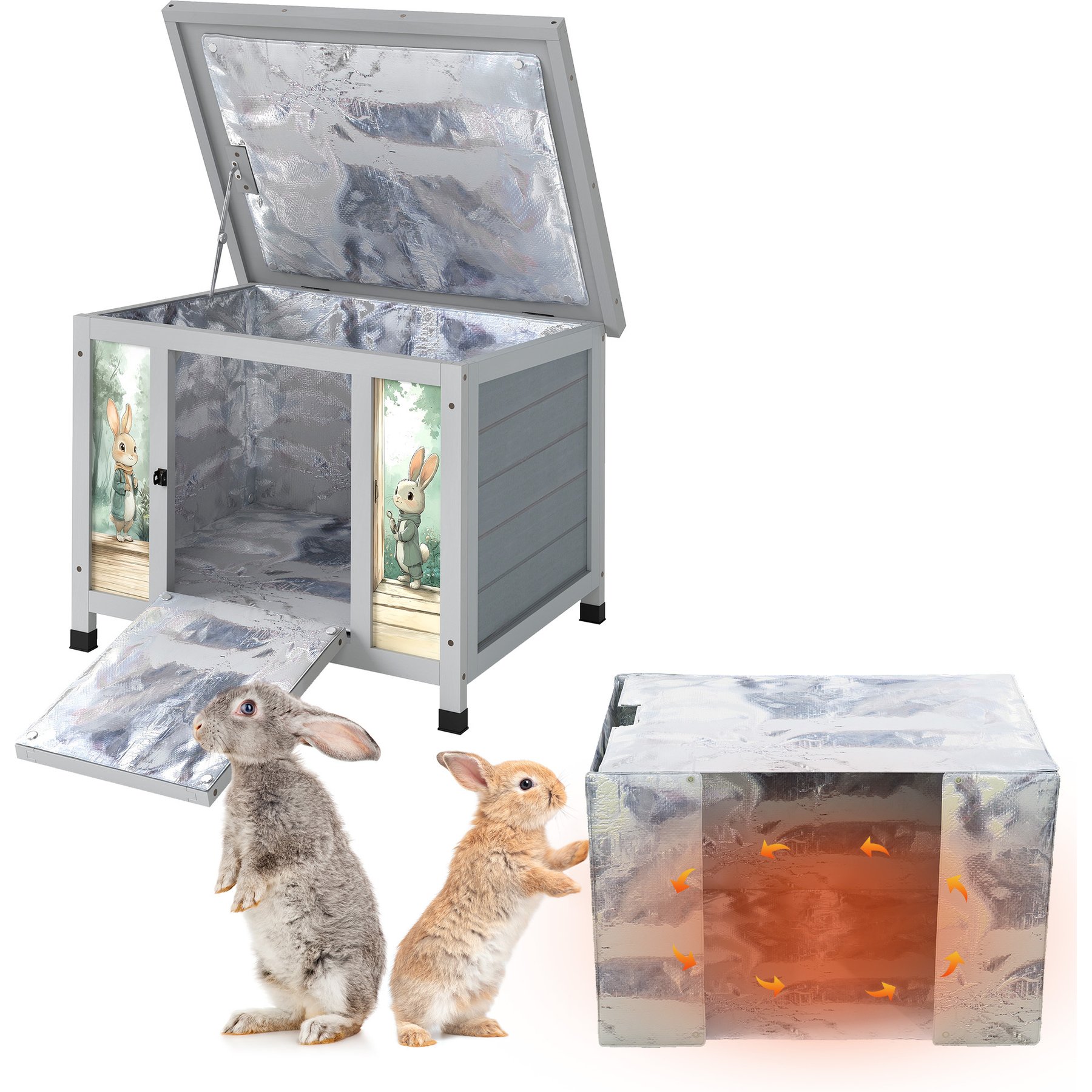 Coziwow Insulated Indoor Outdoor Rabbit Hutch Pet House, 25-in, Gray with Pattern