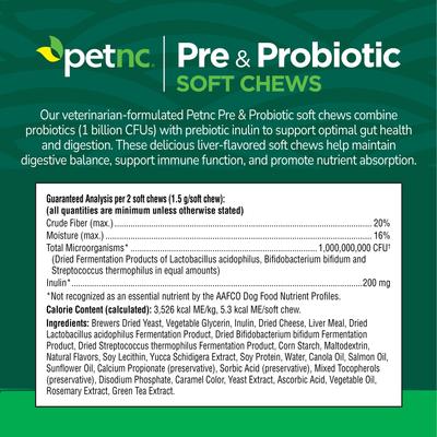Show full view: petnc Probiotics & Prebiotics Soft Chews Digestive Health Supplement for Dogs, 120 count slide 3 of 9