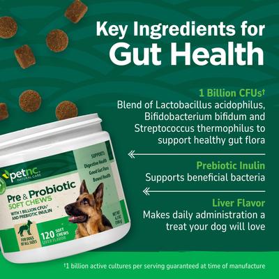 Show full view: petnc Probiotics & Prebiotics Soft Chews Digestive Health Supplement for Dogs, 120 count slide 4 of 9