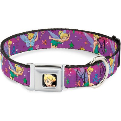 Buckle-Down Buckle-Down Disney Tinker Bell Poses Flowers Stars Skull Dog Collar, Medium: 16 to 23-in neck, 1.5-in wide