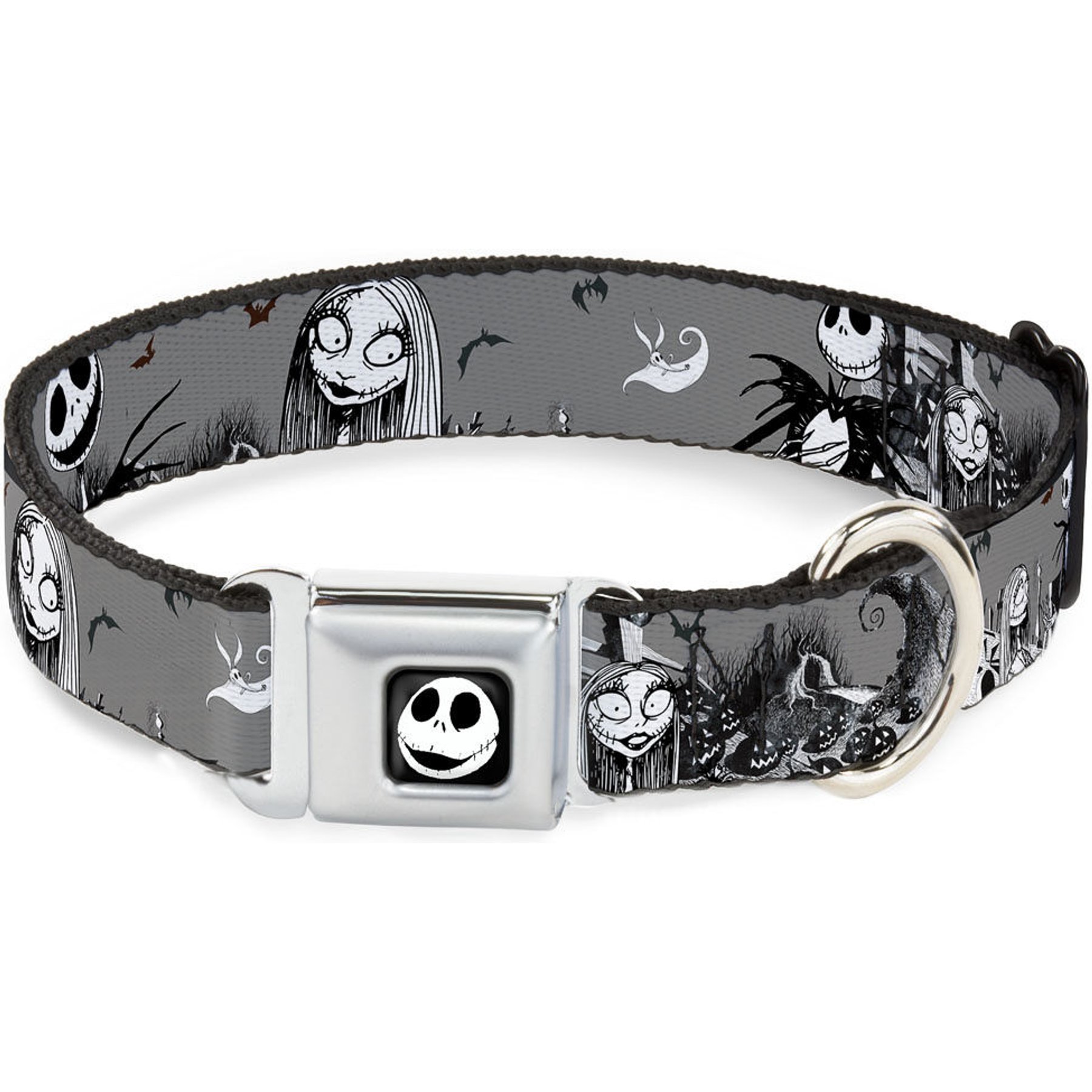 Buckle-Down Disney Nightmare Before Christmas Jack & Sally Cemetery Scene Dog Collar, Large: 20 to 31-in neck, 1.5-in wide