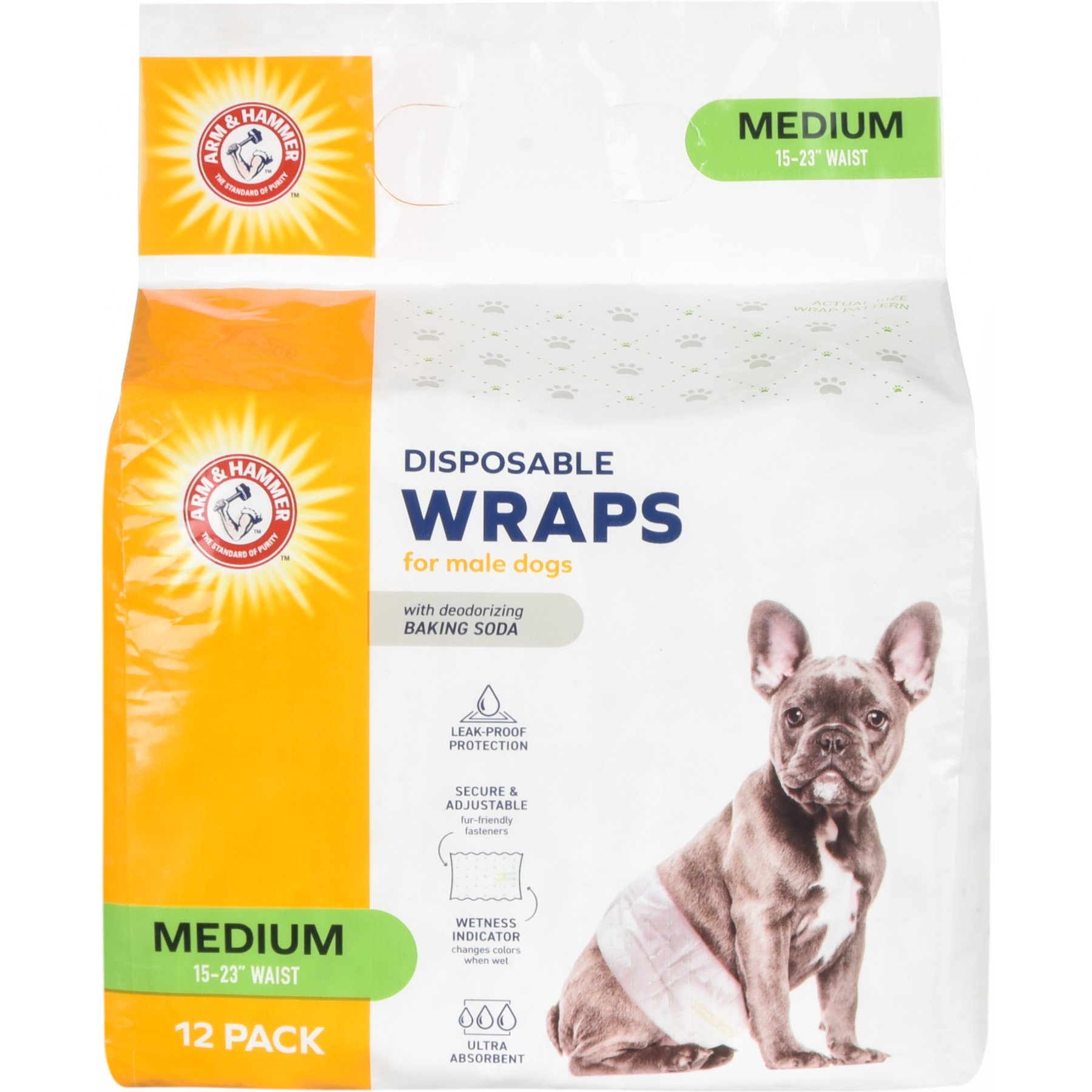 Arm & Hammer Products Core Disposable Male Dog Wraps, Medium: 16.5 to 21-in waist, 12 count