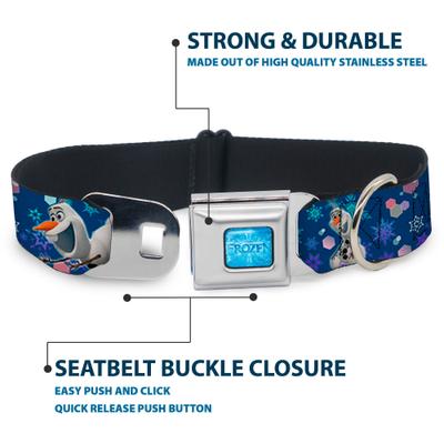 Show full view: Buckle-Down Disney Frozen Olaf Poses Snowflakes Dog Collar, Medium: 16 to 23-in neck, 1.5-in wide slide 4 of 8