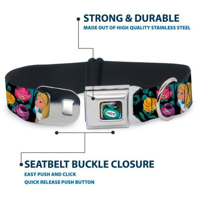 Show full view: Buckle-Down Disney Alice Cheshire Cat Flowers Dog Collar, Large: 15 to 24-in neck, 1-in wide slide 5 of 9