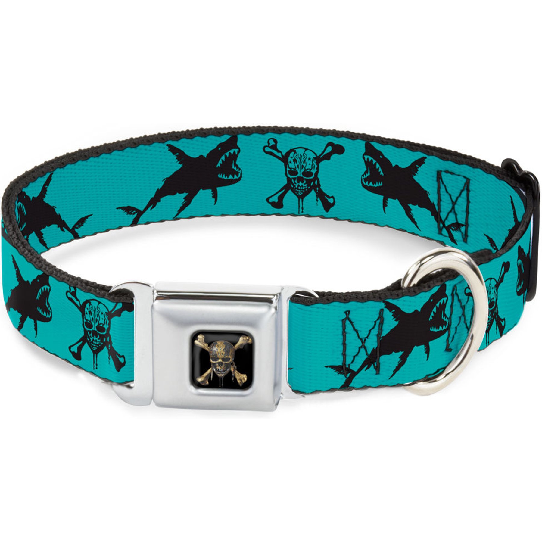 Buckle-Down Disney Pirates Skull Crossbones Sharks Dog Collar, Large: 20 to 31-in neck, 1.5-in wide