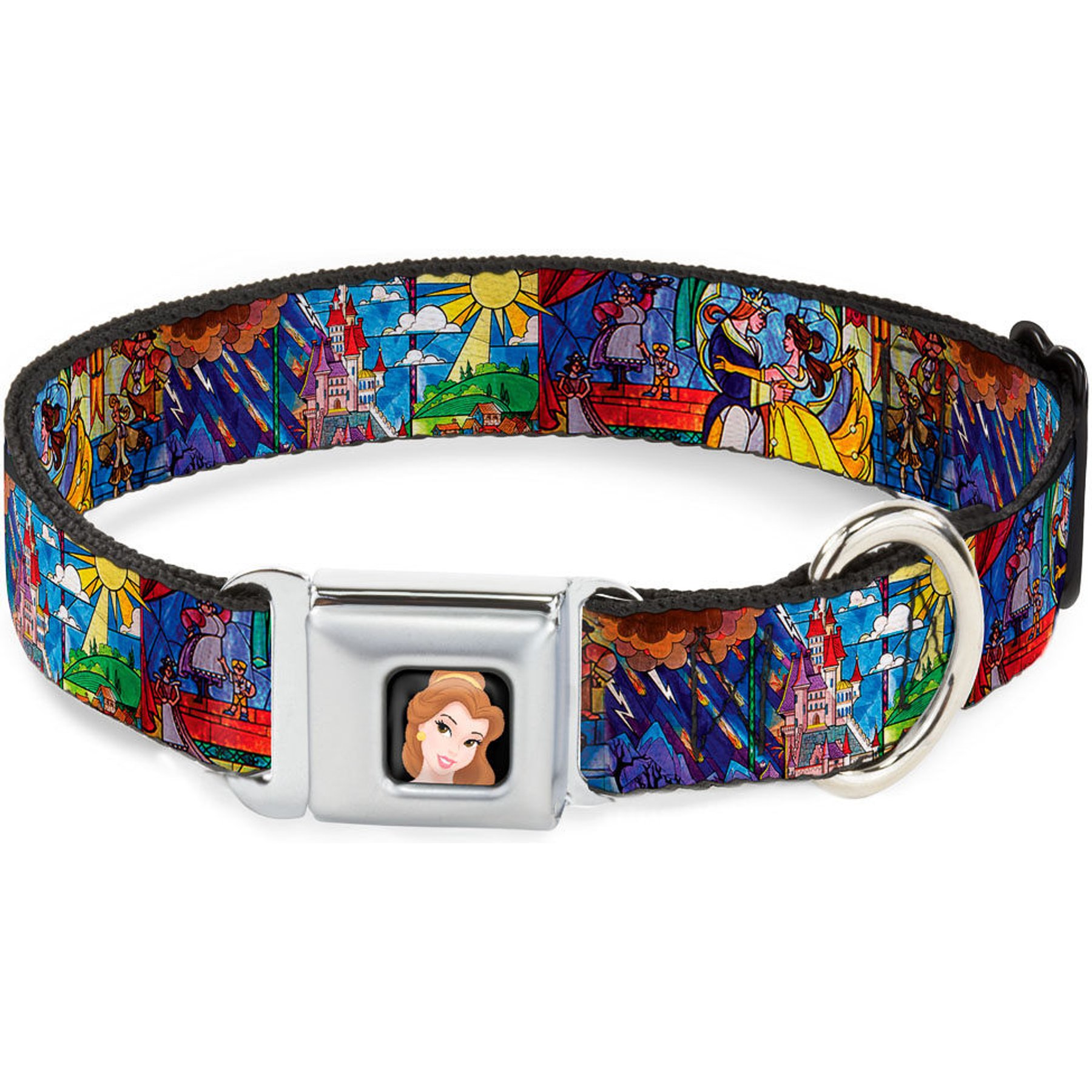 Buckle-Down Disney Beauty & the Beast Stained Glass Scenes Dog Collar, Medium: 16 to 23-in neck, 1.5-in wide