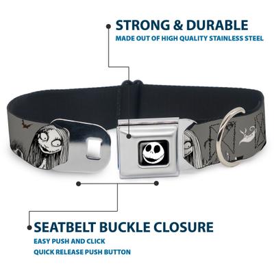 Show full view: Buckle-Down Disney Nightmare Before Christmas Jack & Sally Cemetery Scene Dog Collar, Large: 15 to 24-in neck, 1-in wide slide 4 of 8