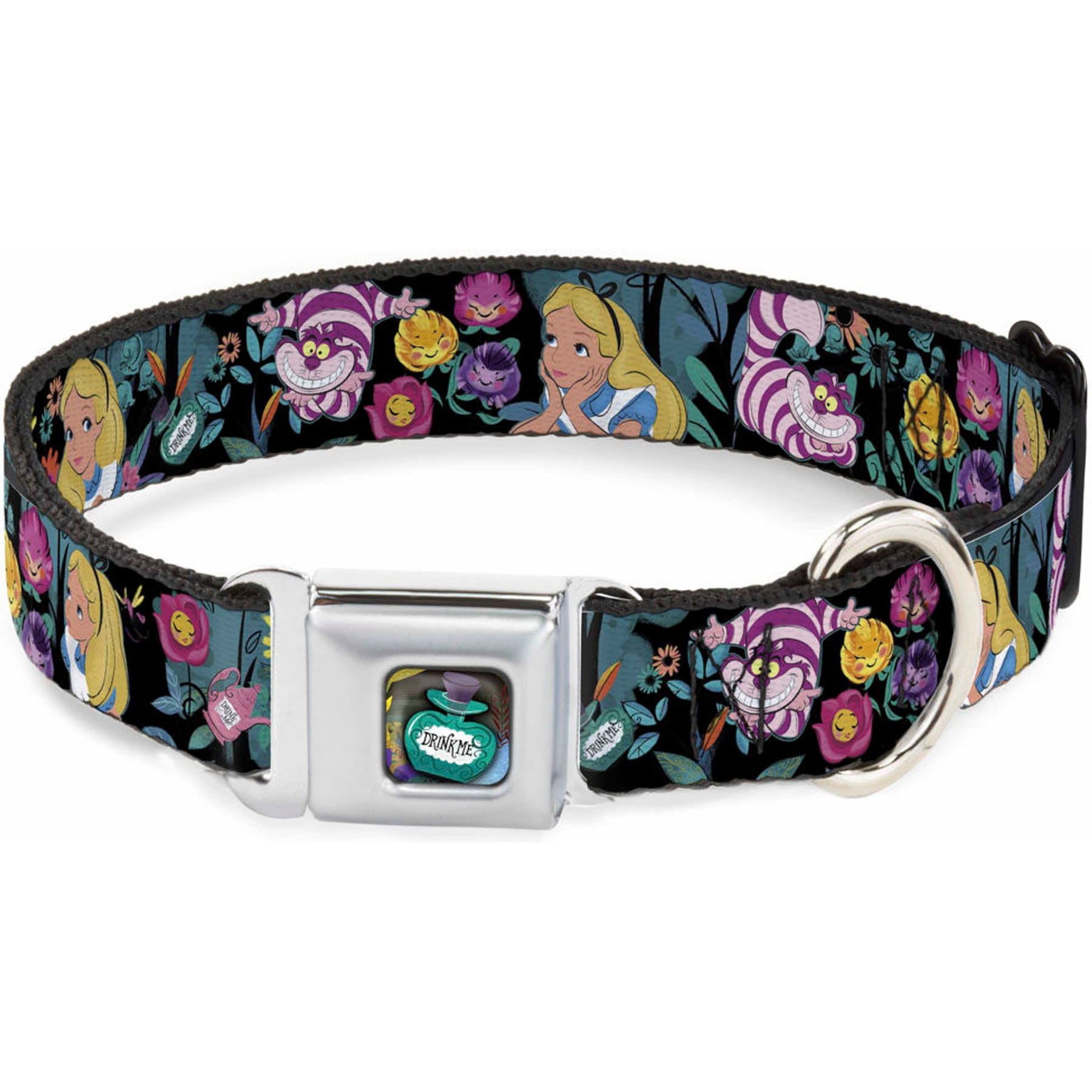 Buckle-Down Disney Alice Cheshire Cat Flowers Dog Collar, Medium: 16 to 23-in neck, 1.5-in wide