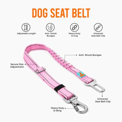 Show full view: Dog Friendly Co. Adjustable Anti-Shock Bungee Dog Seat Belt, Pink slide 4 of 6