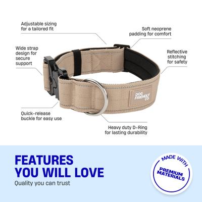Show full view: Dog Friendly Co. Comfortable & Secure with Quick Release Clip Buckle Reflective Tactical Dog Collar Black, Premium Brown, Medium slide 4 of 7