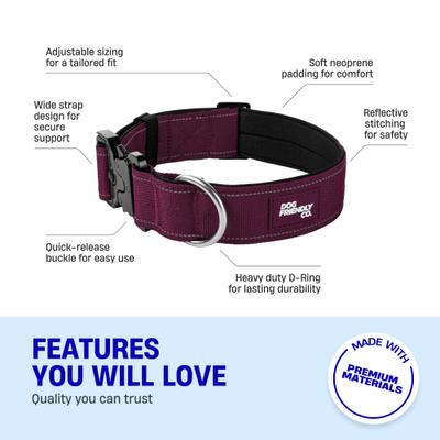 Show full view: Dog Friendly Co. Comfortable & Secure with Quick Release Clip Buckle Reflective Tactical Dog Collar Black, Premium Burgundy, Large/X-Large slide 4 of 7