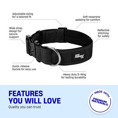 Show full view: Dog Friendly Co. Comfortable & Secure with Quick Release Clip Buckle Reflective Tactical Dog Collar Black, Black, X-Small/XX-Small slide 5 of 8